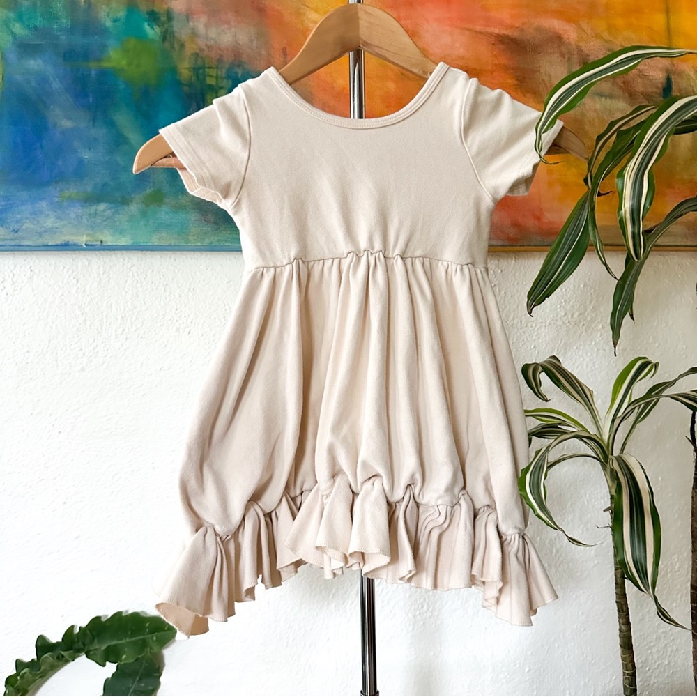 Girlhood Girls Cream Short Sleeve Cotton Twirl Dress, sz 5T